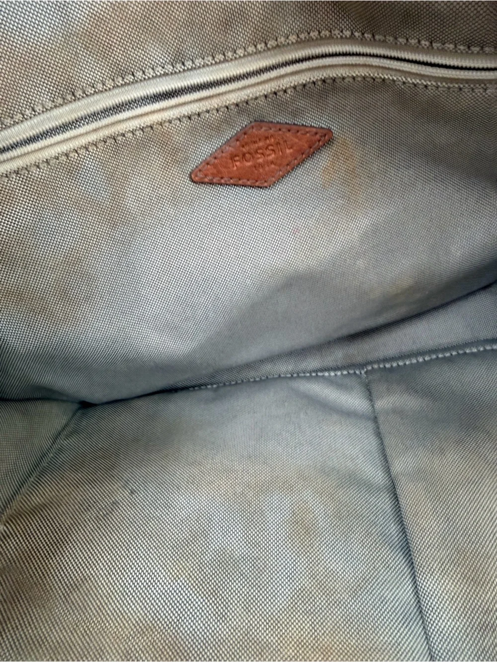 Fossil Black Leather Tote Bag with Brown Handles
